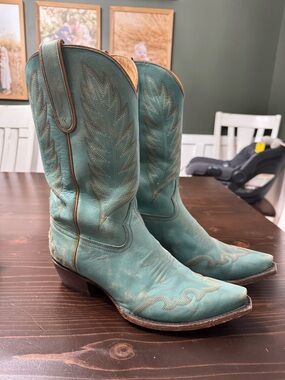 Caborca Silver Turquoise Western Cowboy Boots - Teal Leather